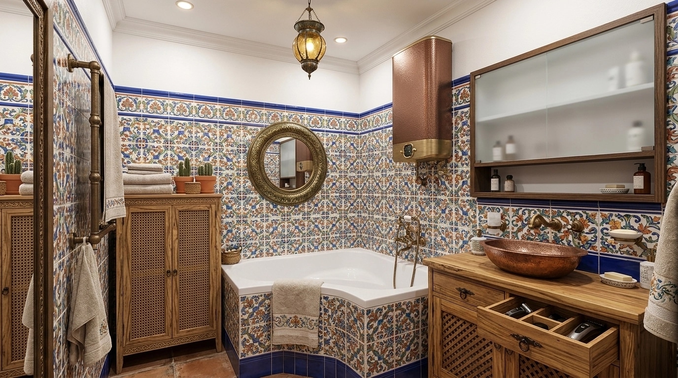 Bathroom interior in Mediterranean style — photo by GenRoom AI