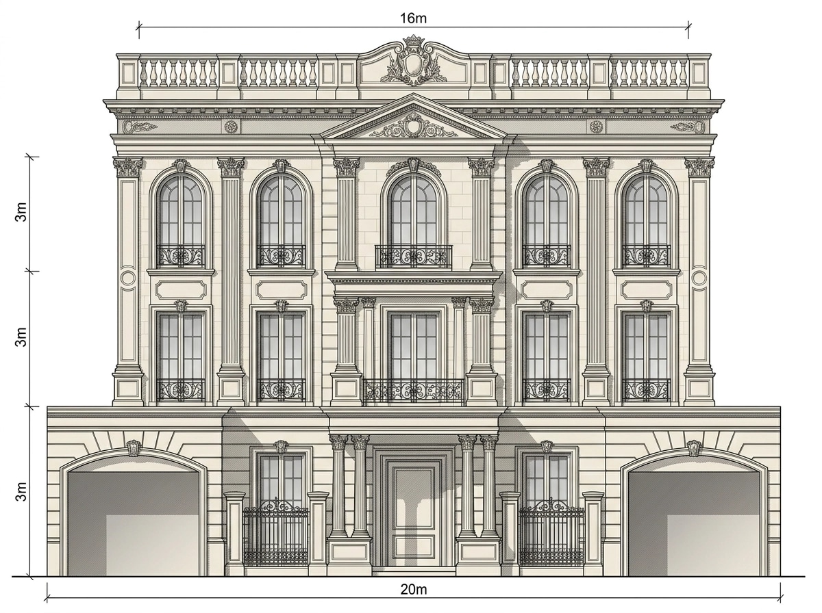 Neoclassic Facade Facade design — facade photo by GenRoom AI