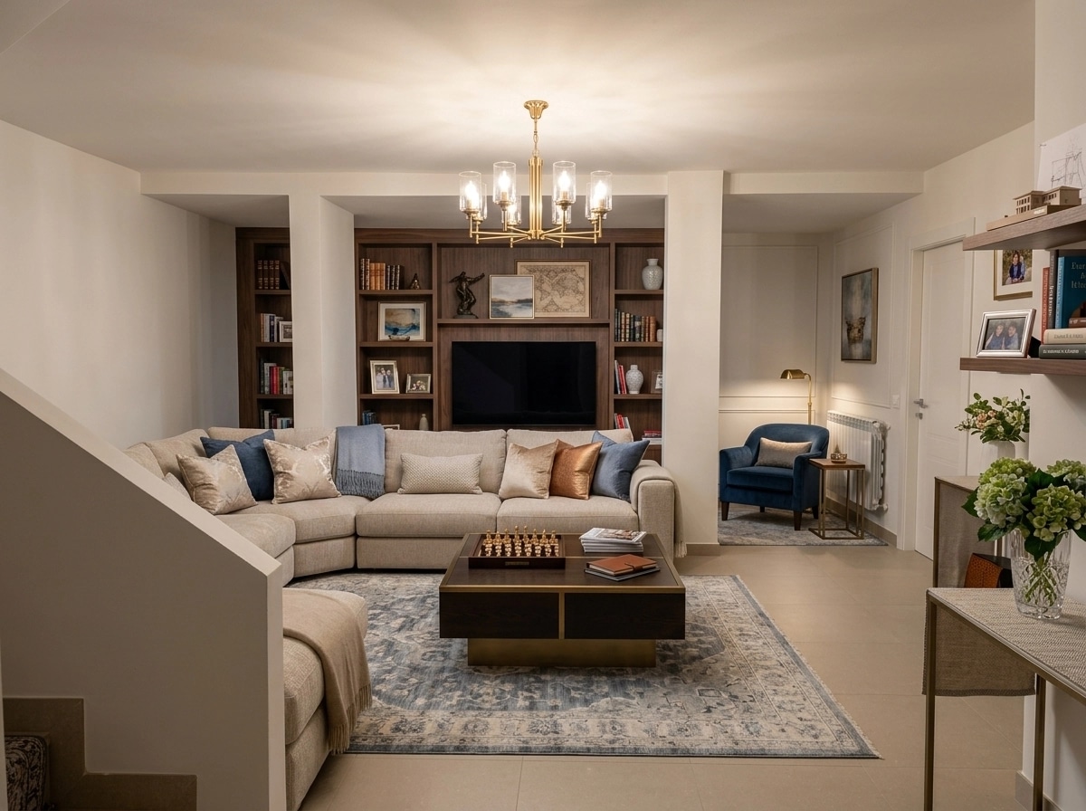 Transitional Ruang Tamu design — interior photo by GenRoom AI