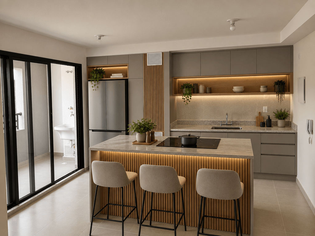 Kitchen interior in Minimalism style — photo by GenRoom AI