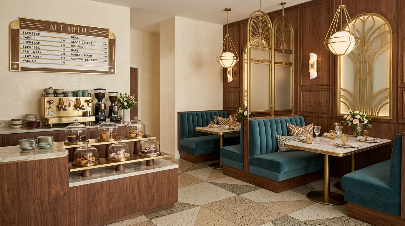 Design d'intérieur en style Mid-Century Modern — cafe par GenRoom AI