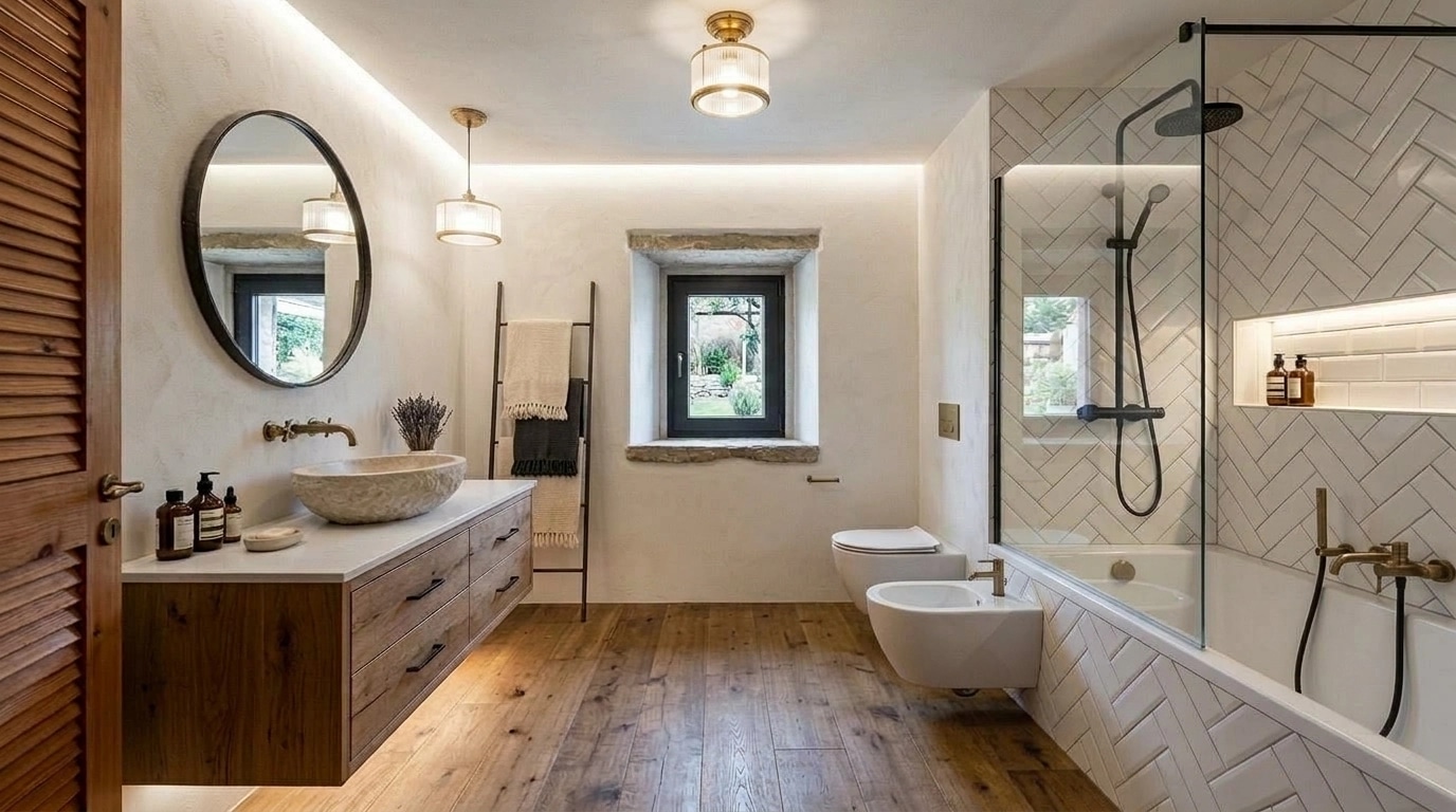 Modern Farmhouse Bathroom design — interior photo by GenRoom AI