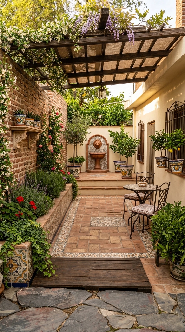 Yard design in Spanish Courtyard style — photo by GenRoom AI