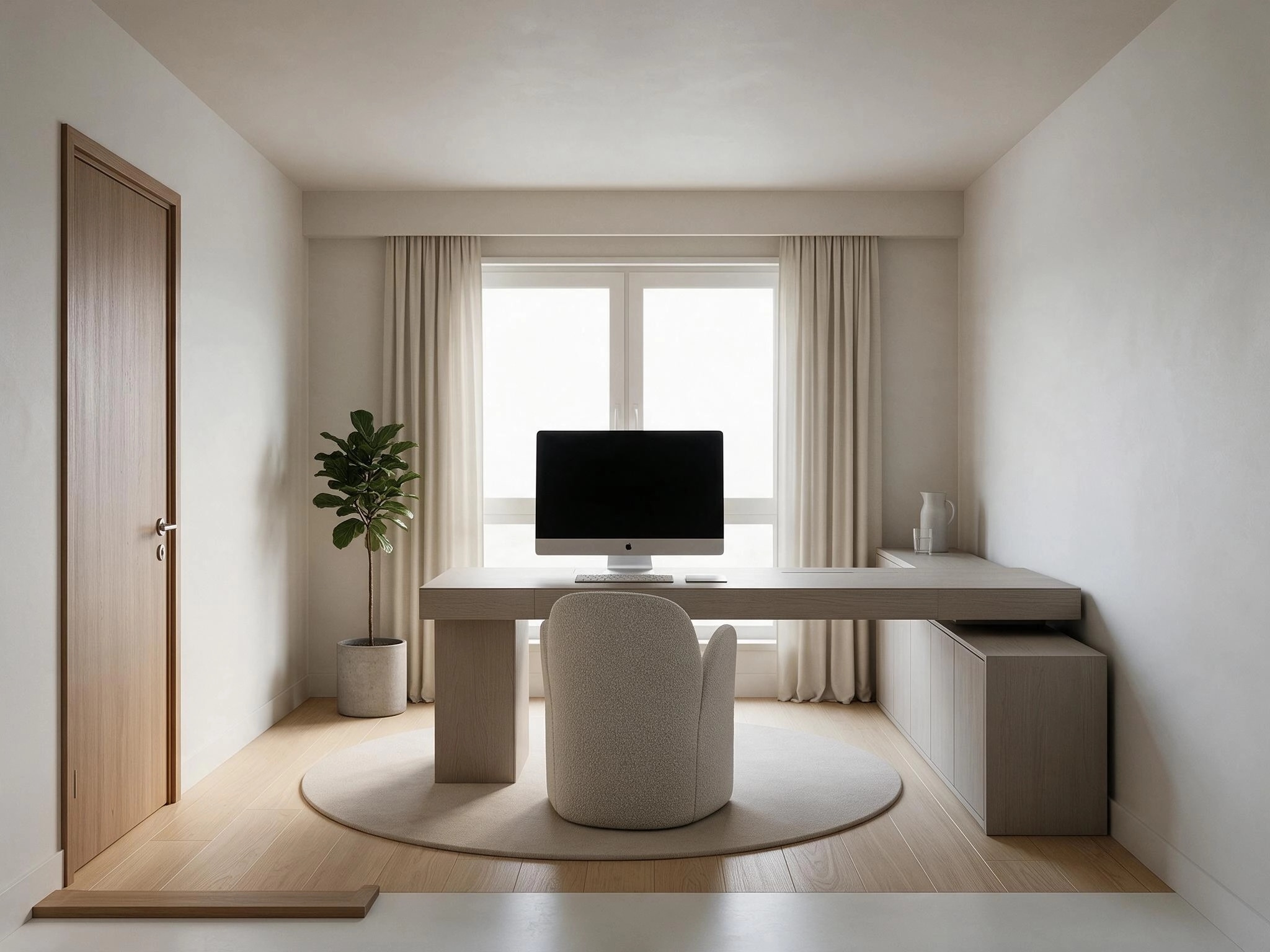 Office interior in Minimalism style — photo by GenRoom AI