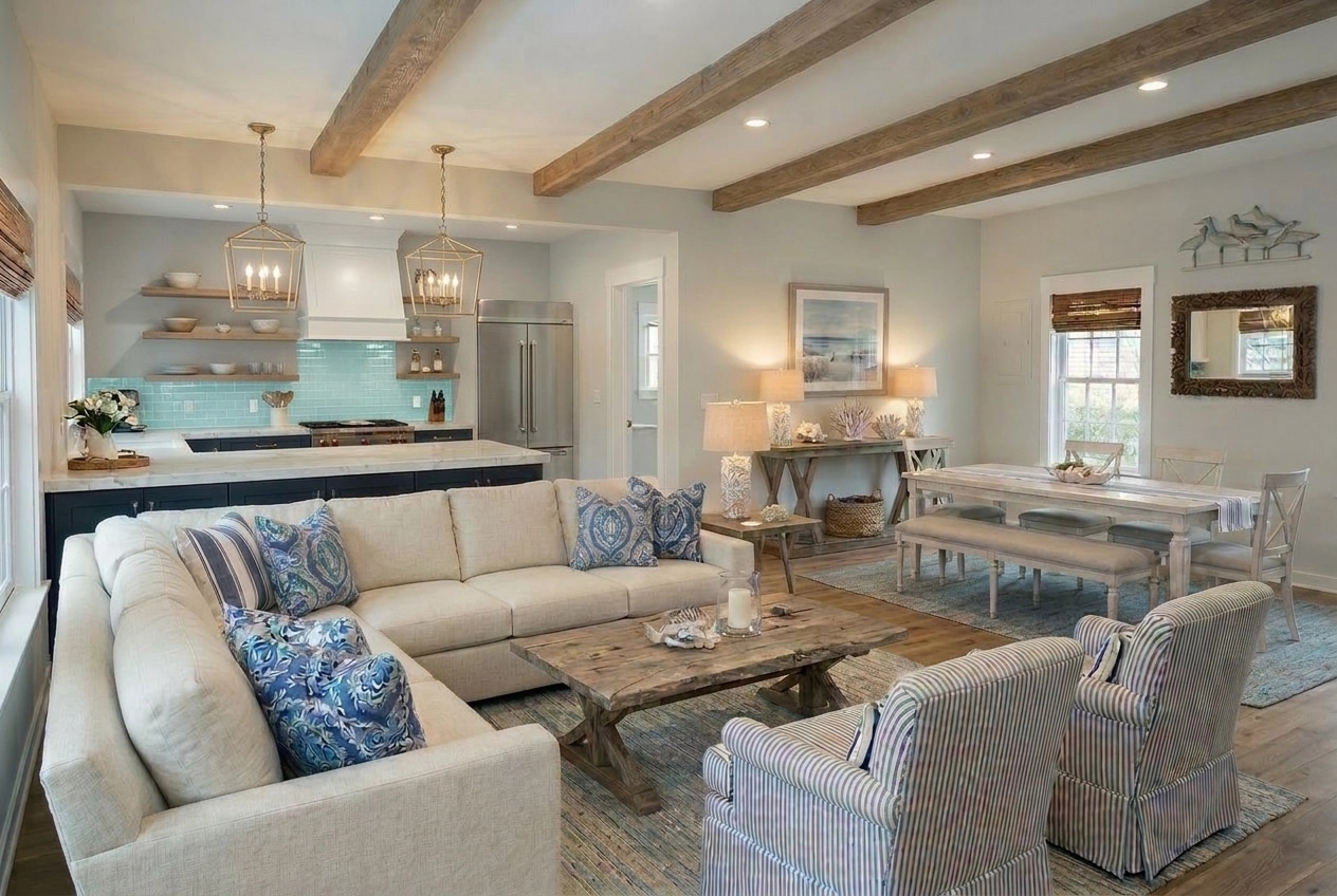 Interior design in Coastal / Hamptons style — Living Room by GenRoom AI