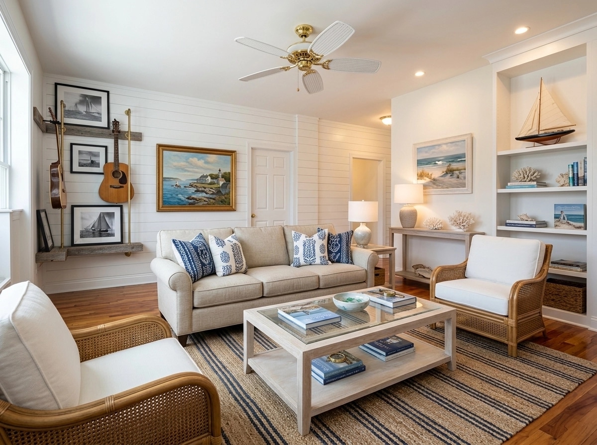 Interior design in Coastal / Hamptons style — Living Room by GenRoom AI