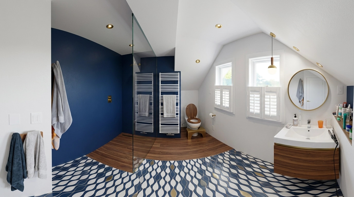 Bathroom interior in Mid-Century Modern style — photo by GenRoom AI