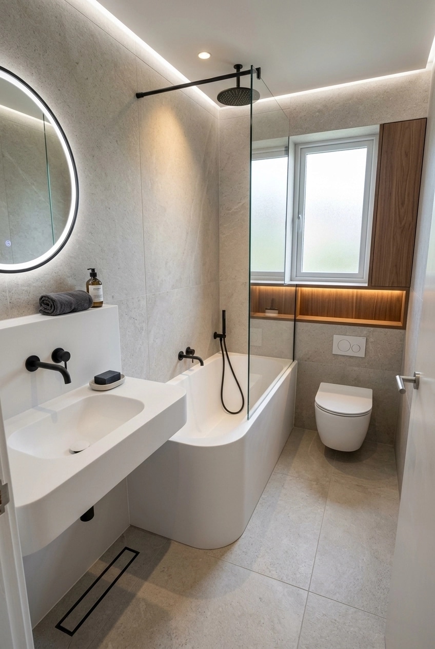 Bathroom interior in Minimalism style — photo by GenRoom AI