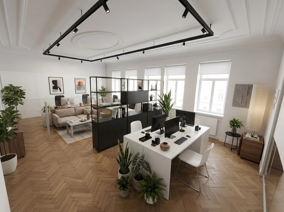 Interior design in Minimalism style — coworking by GenRoom AI