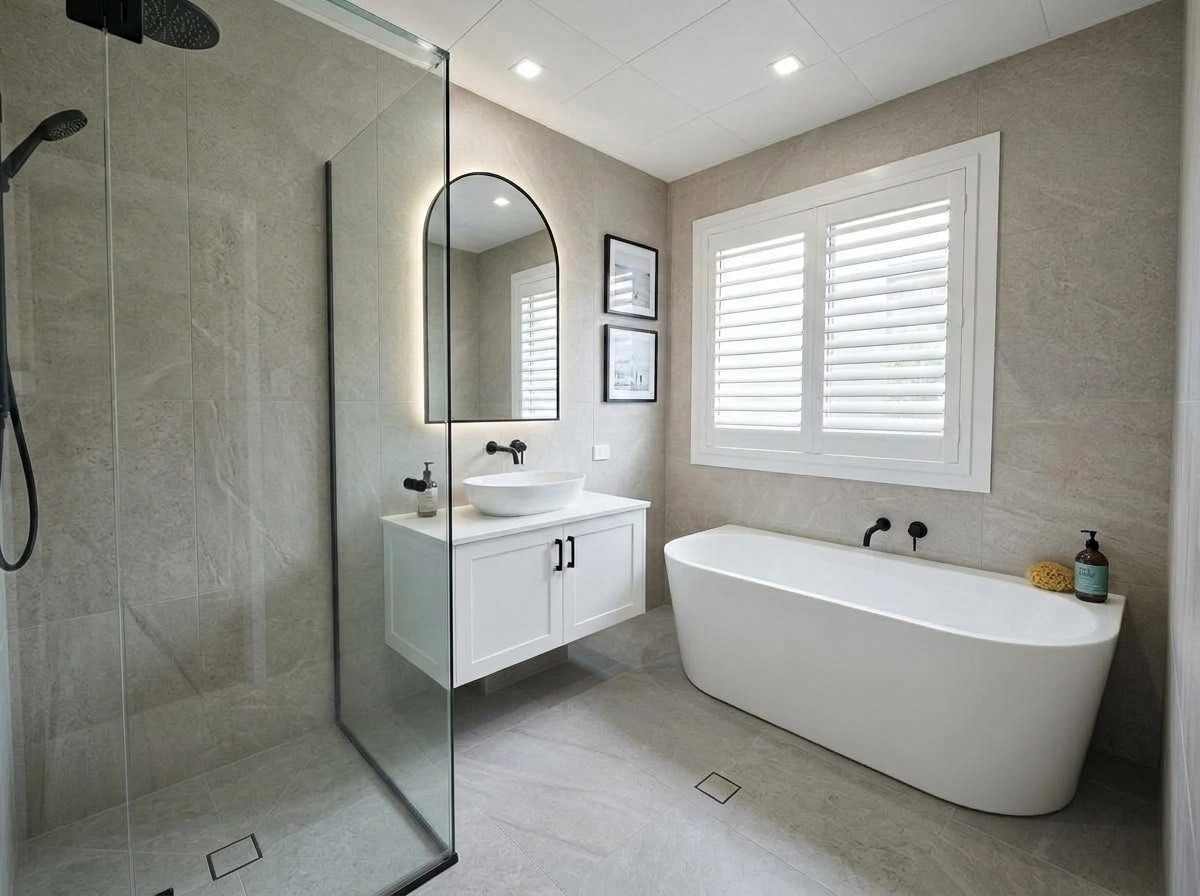 Bathroom interior in Coastal / Hamptons style — photo by GenRoom AI