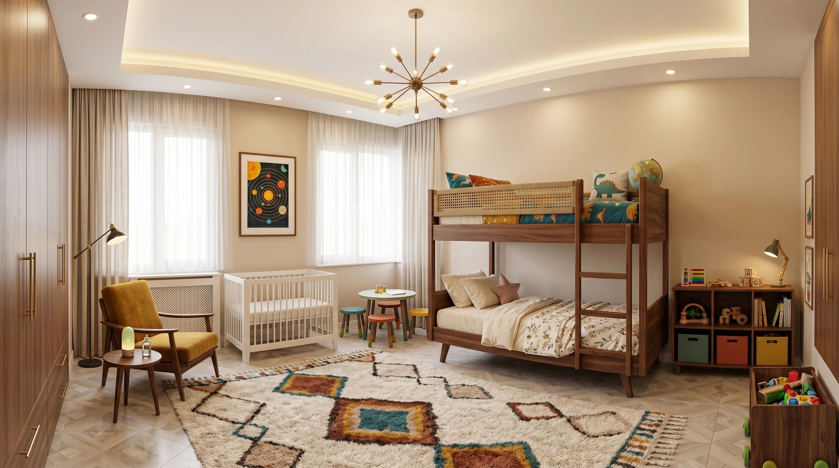 Mid-Century Modern Kids Room design — interior photo by GenRoom AI