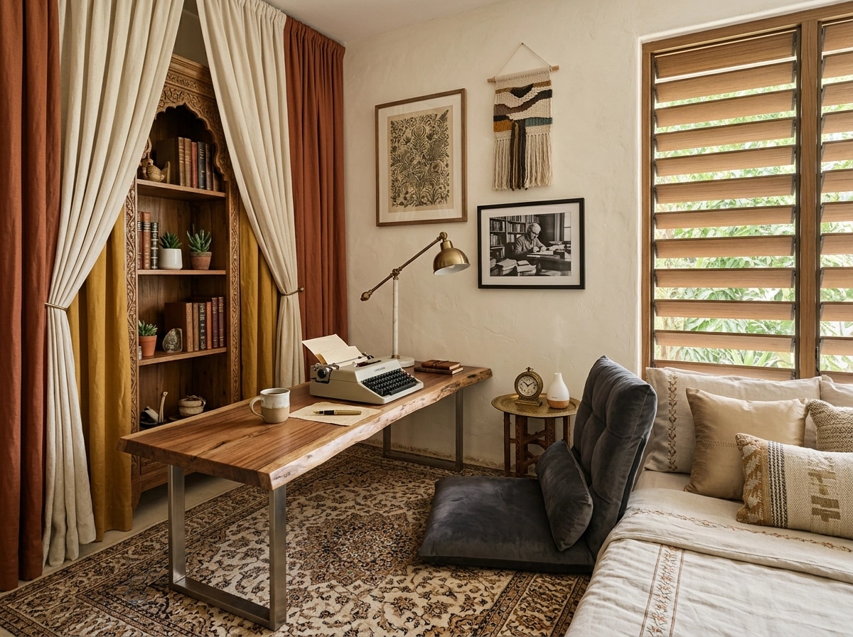 Office interior in Bohemian style — photo by GenRoom AI