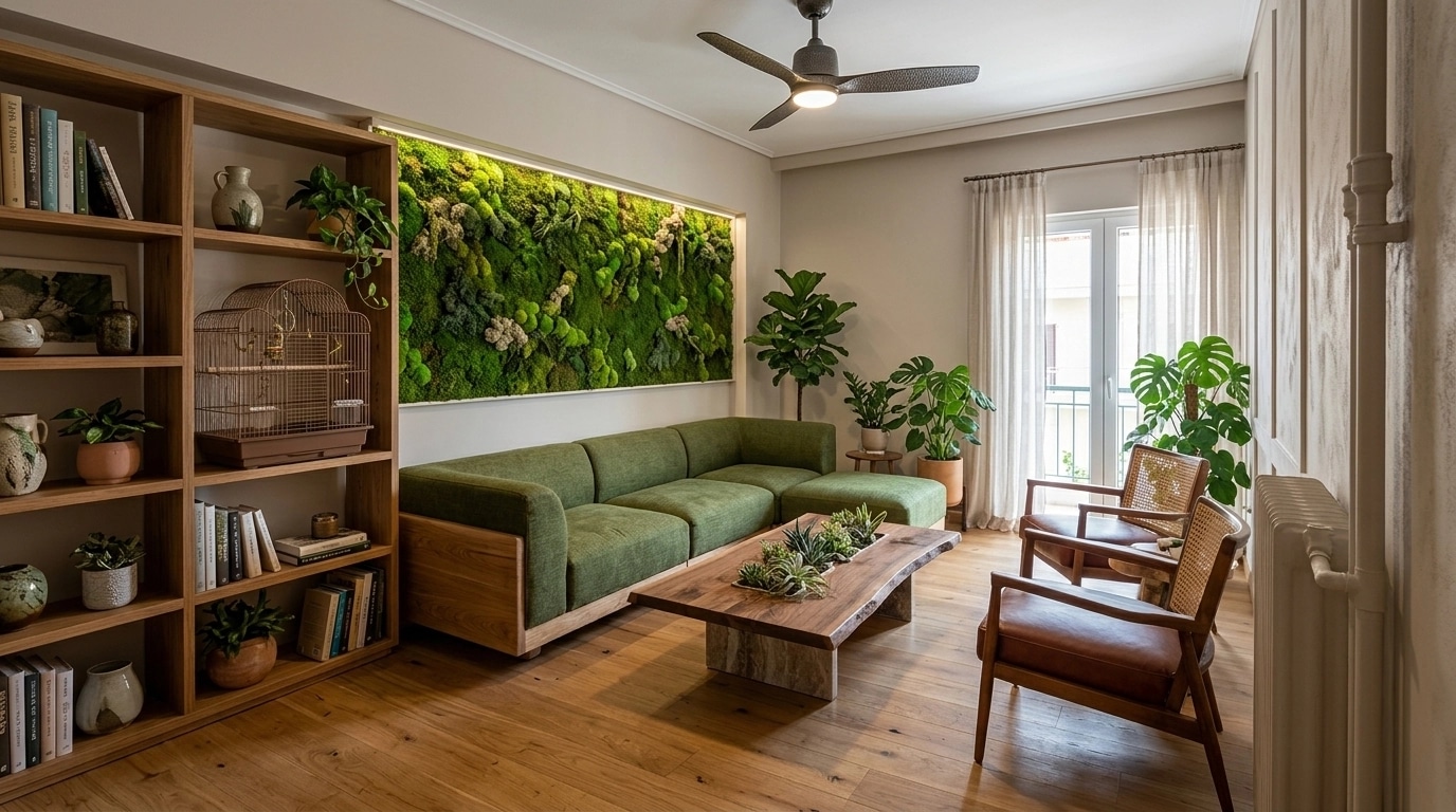 Design d'intérieur en style Biophilic — Salon par GenRoom AI