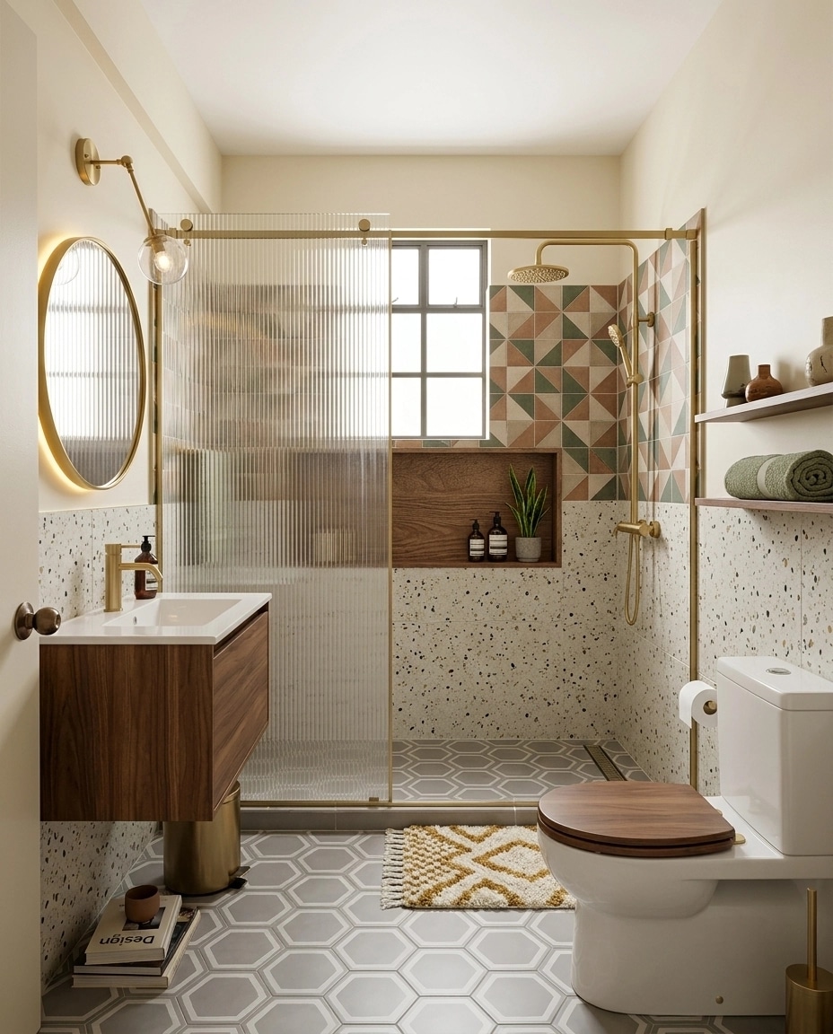 Bathroom interior in Mid-Century Modern style — photo by GenRoom AI