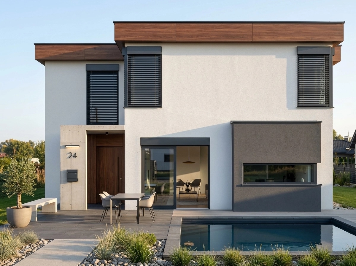 Facade design in Minimalist Facade style — photo by GenRoom AI