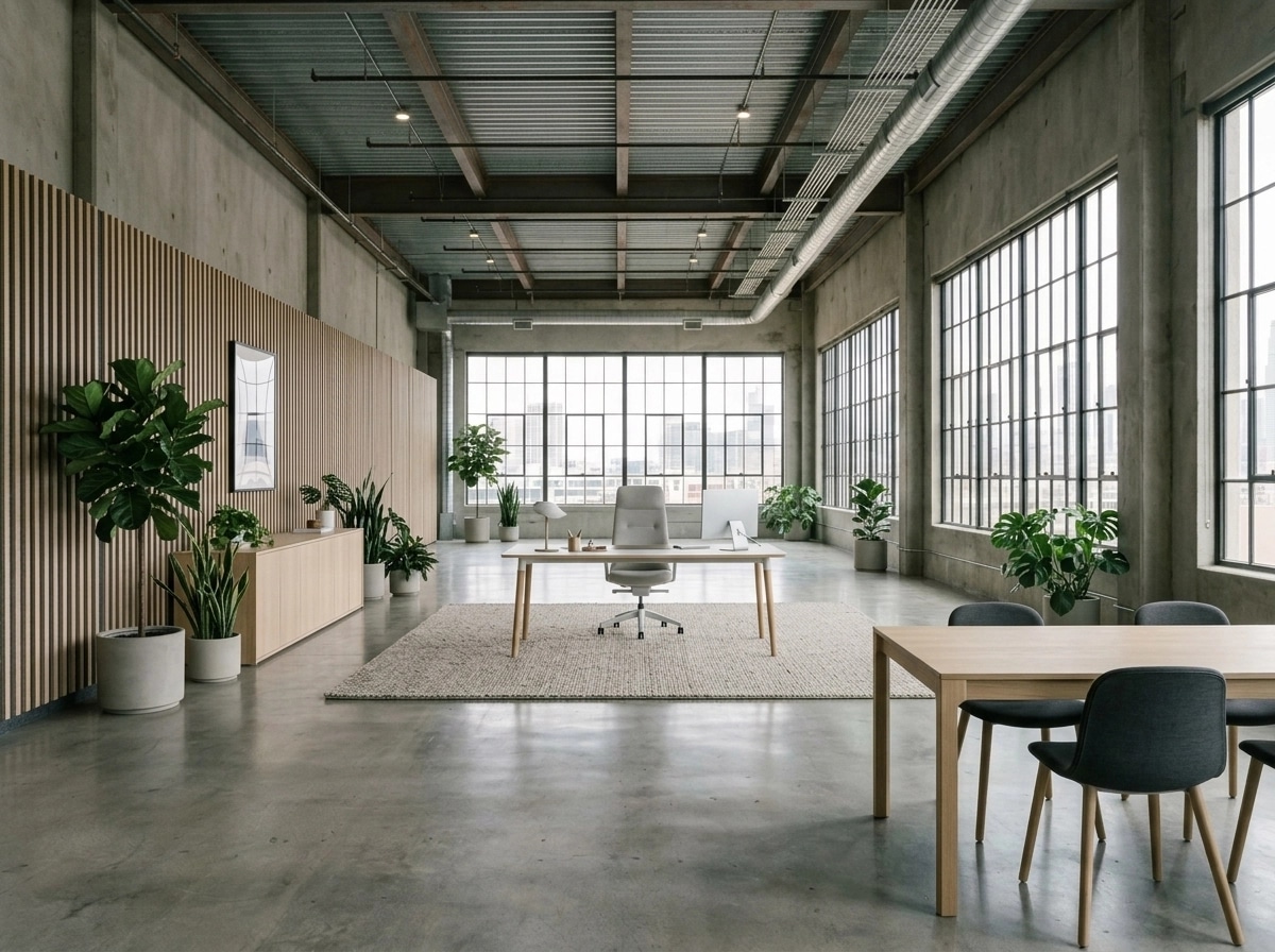 Office interior in Minimalism style — photo by GenRoom AI