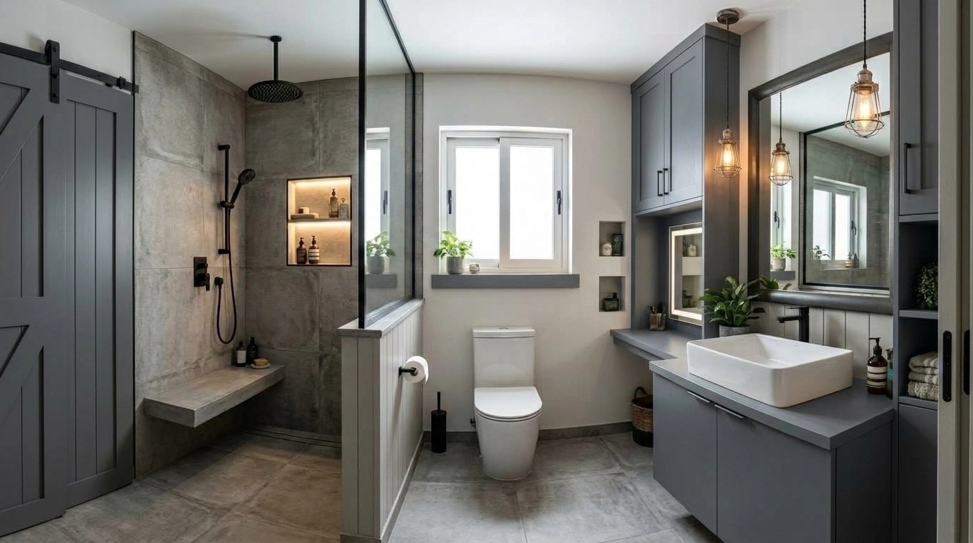 Bathroom interior in Modern Farmhouse style — photo by GenRoom AI