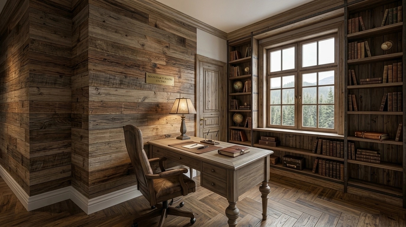 Office interior in Rustic style — photo by GenRoom AI