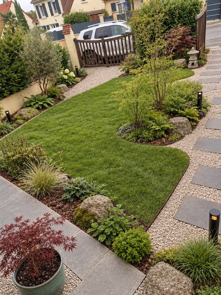 Yard design in Japanese Garden style — photo by GenRoom AI