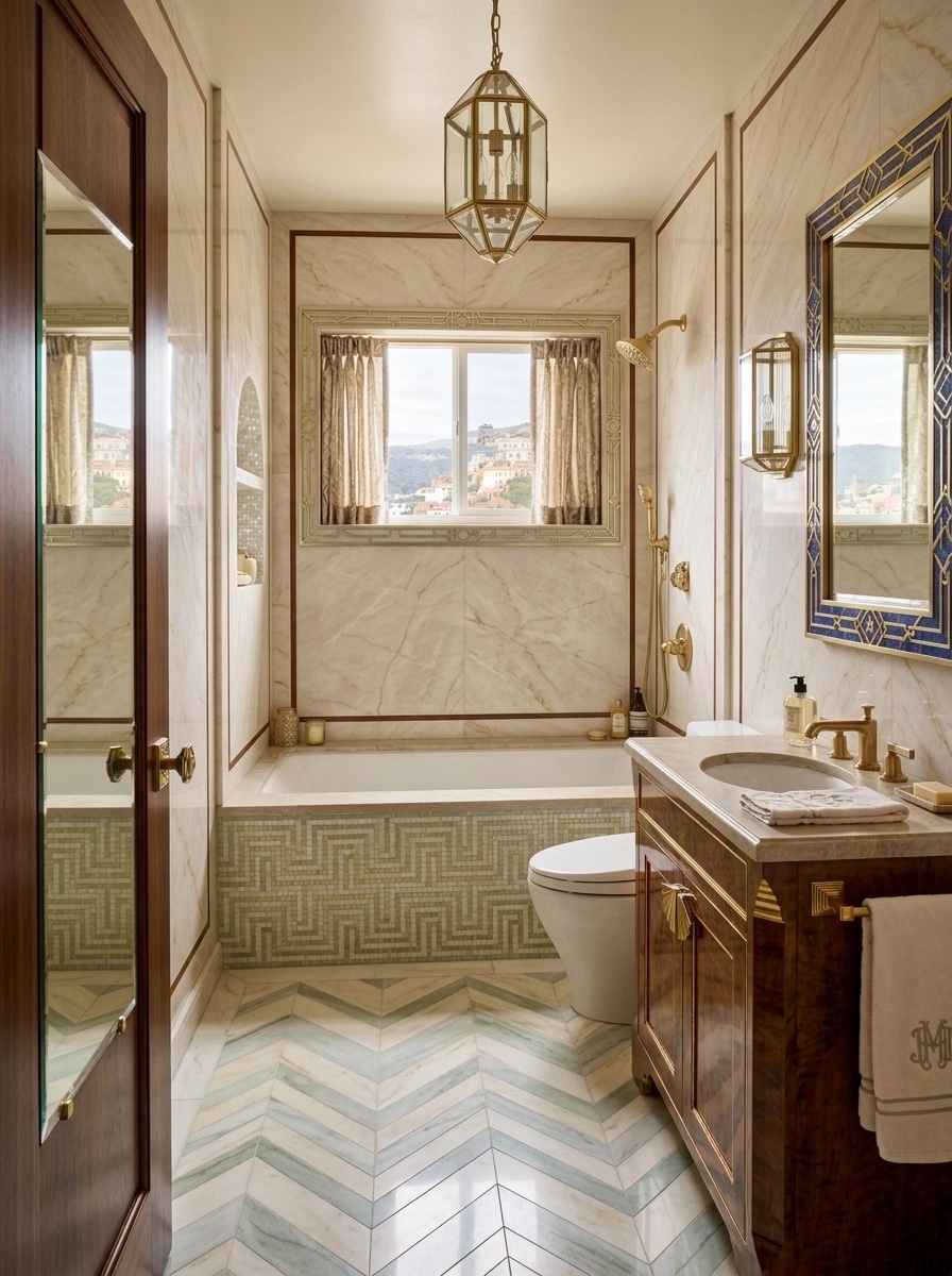 Bathroom interior in Art Deco style — photo by GenRoom AI