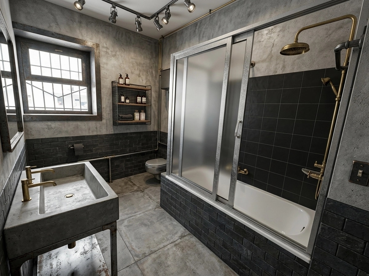 Bathroom interior in Loft / Industrial style — photo by GenRoom AI