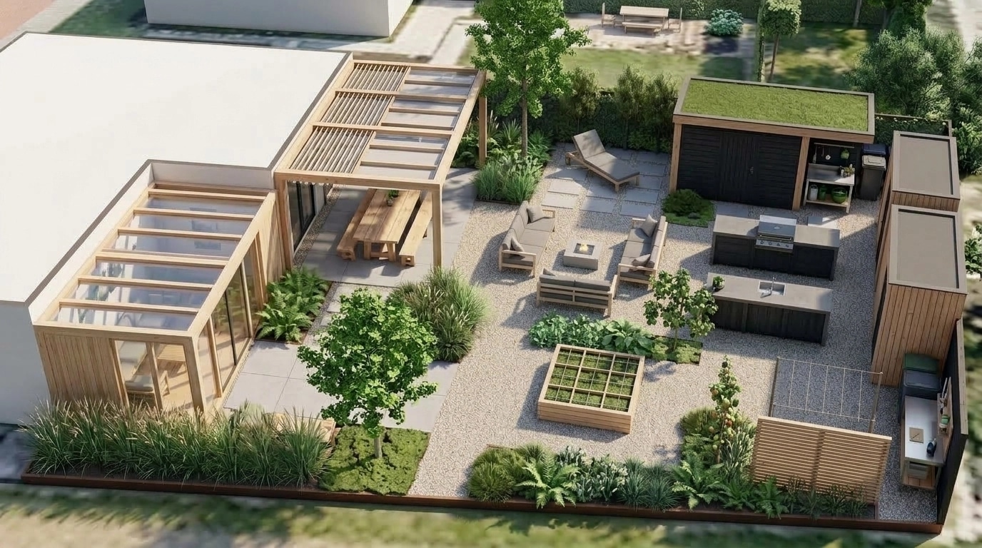Landscape design in Scandinavian Garden style — Yard by GenRoom AI