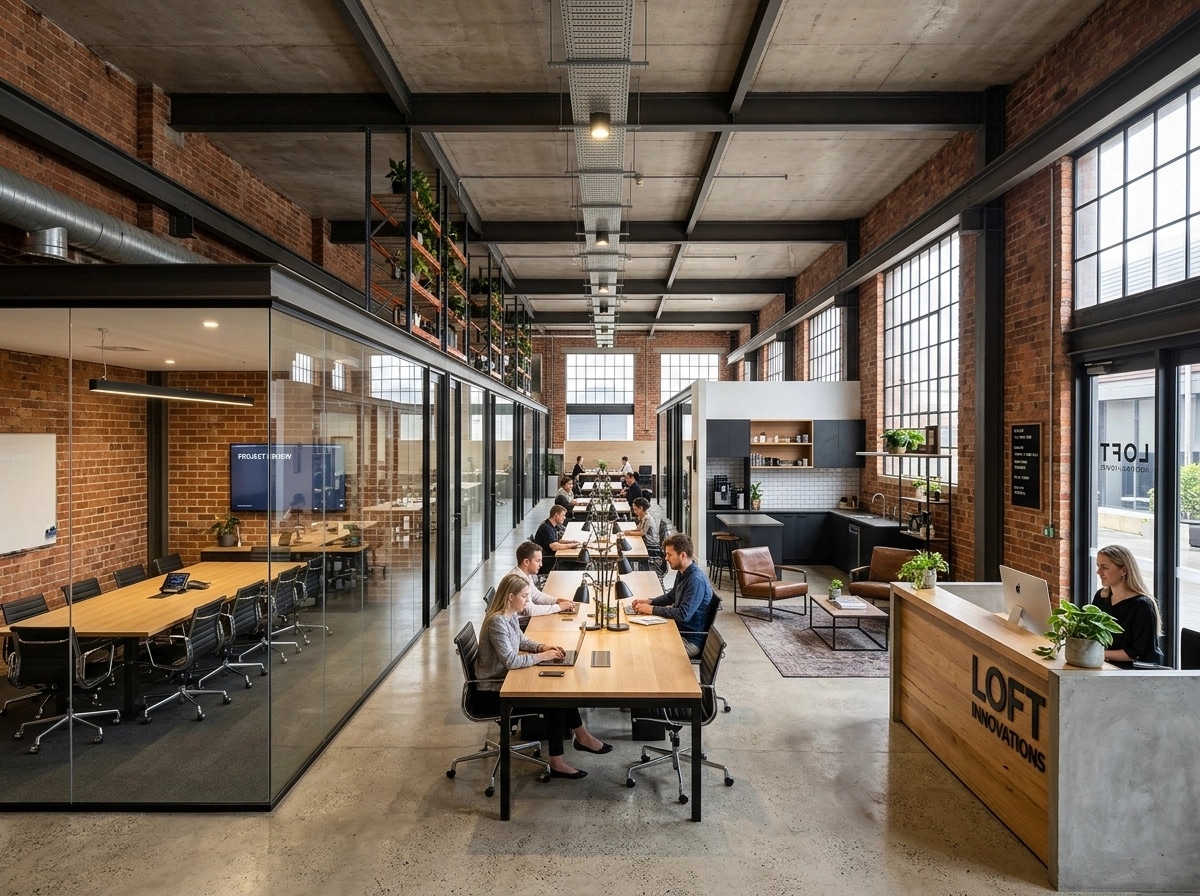 Interior design in Loft / Industrial style — office_space by GenRoom AI
