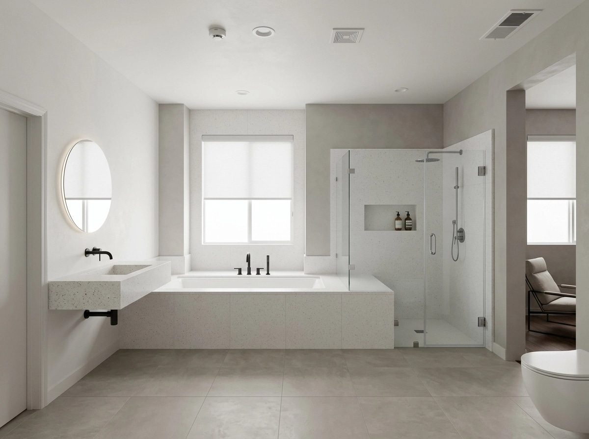 Bathroom interior in Minimalism style — photo by GenRoom AI