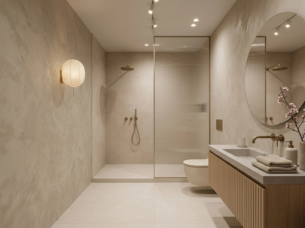 Bathroom interior in Japandi style — photo by GenRoom AI