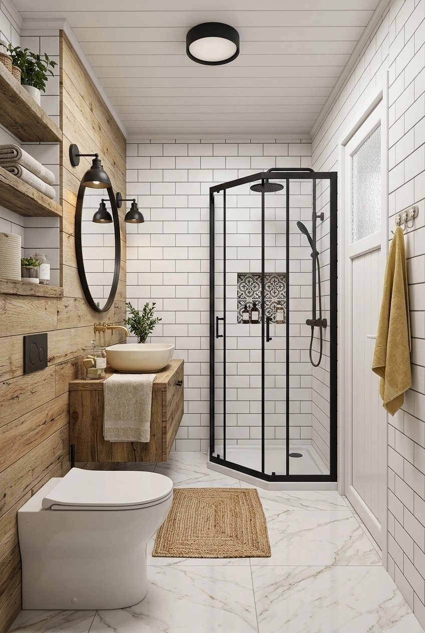 Bathroom interior in Modern Farmhouse style — photo by GenRoom AI