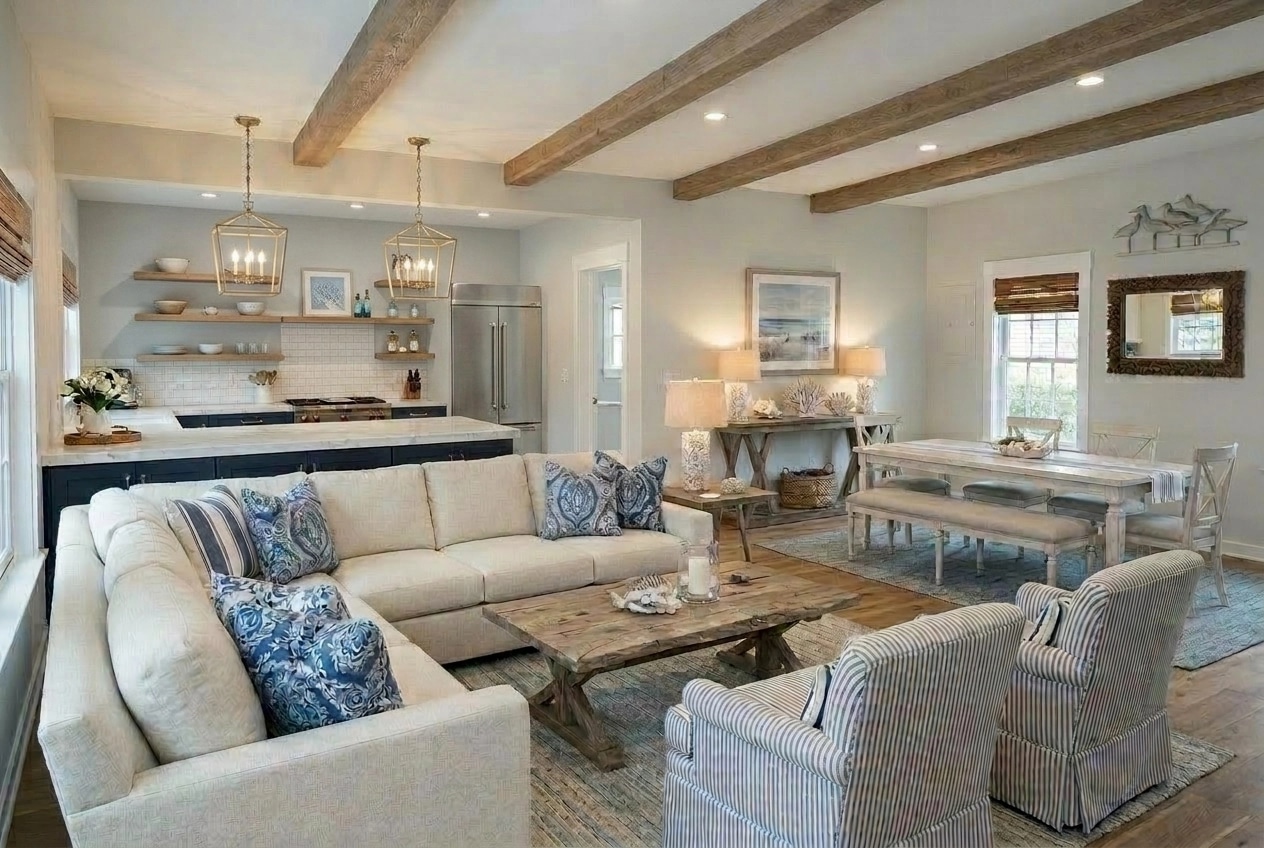 Interior design in Coastal / Hamptons style — Living Room by GenRoom AI