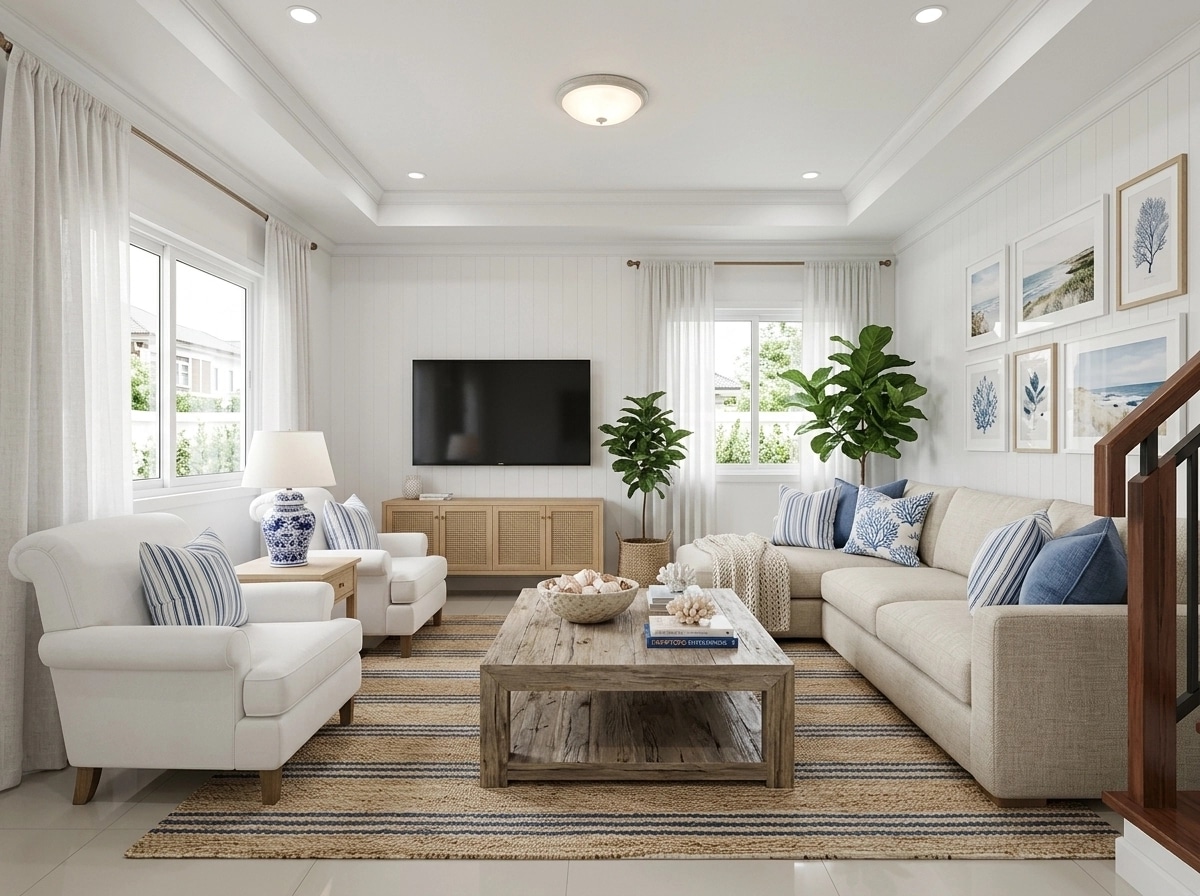 Interior design in Coastal / Hamptons style — Living Room by GenRoom AI