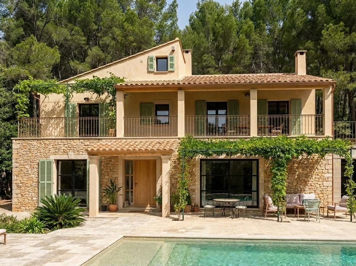 Facade design in Mediterranean Facade style — photo by GenRoom AI