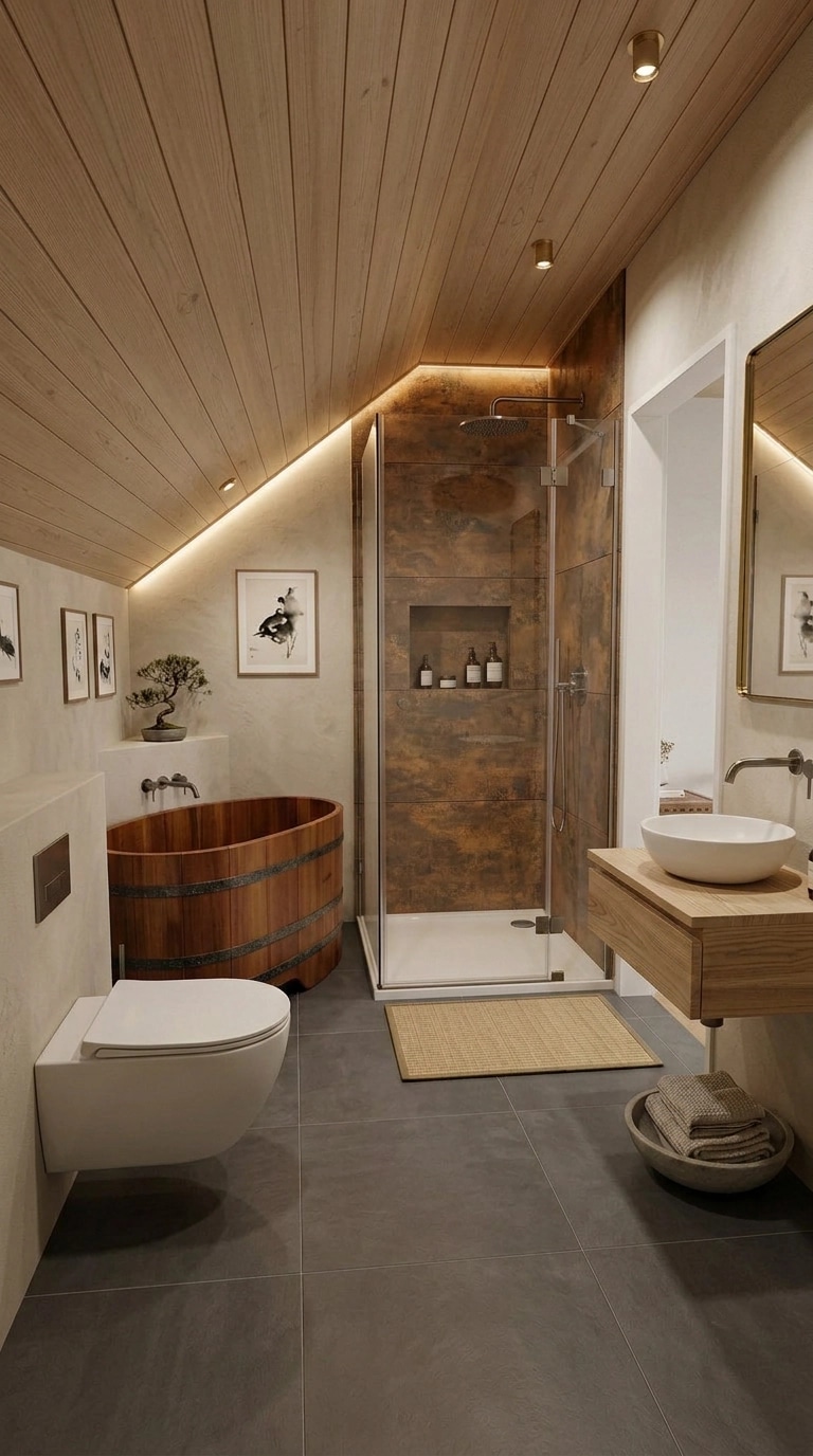 Bathroom interior in Japandi style — photo by GenRoom AI