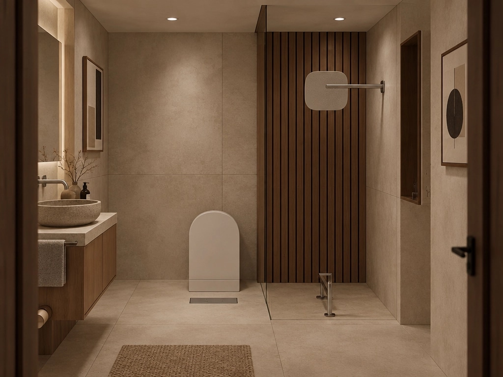 Bathroom interior in Japandi style — photo by GenRoom AI