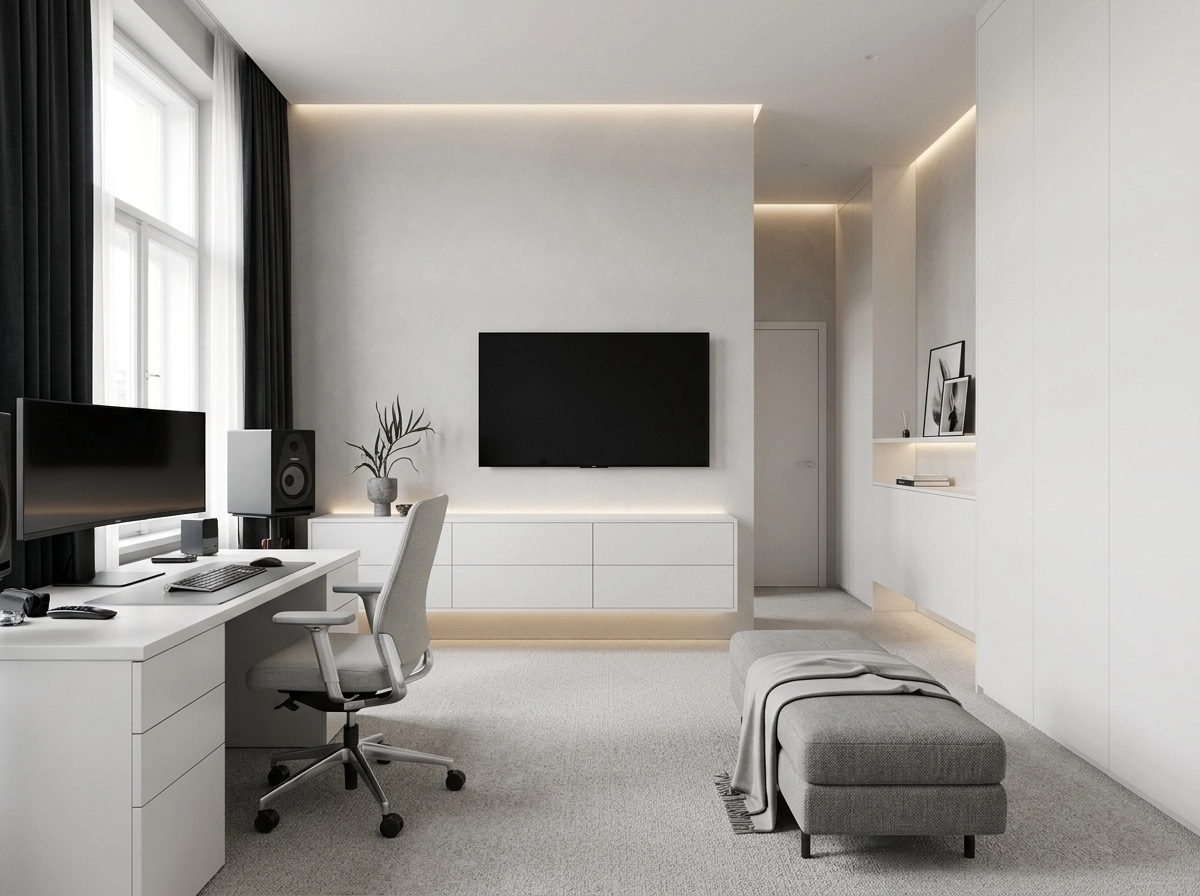 Office interior in Minimalism style — photo by GenRoom AI