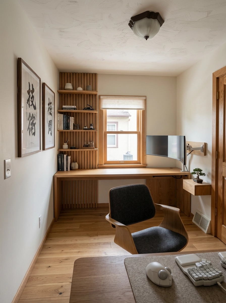 Office interior in Japandi style — photo by GenRoom AI