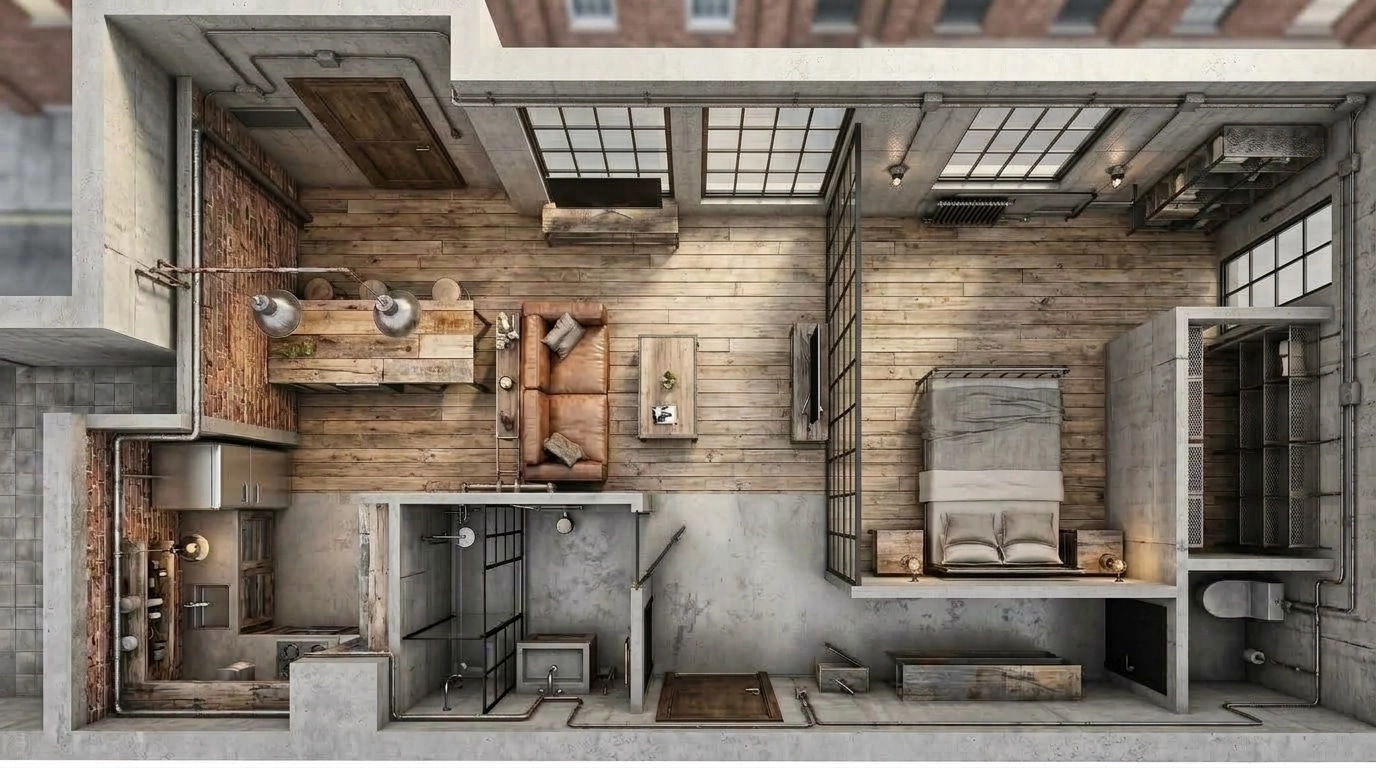 Interior design in Loft / Industrial style — Living Room by GenRoom AI
