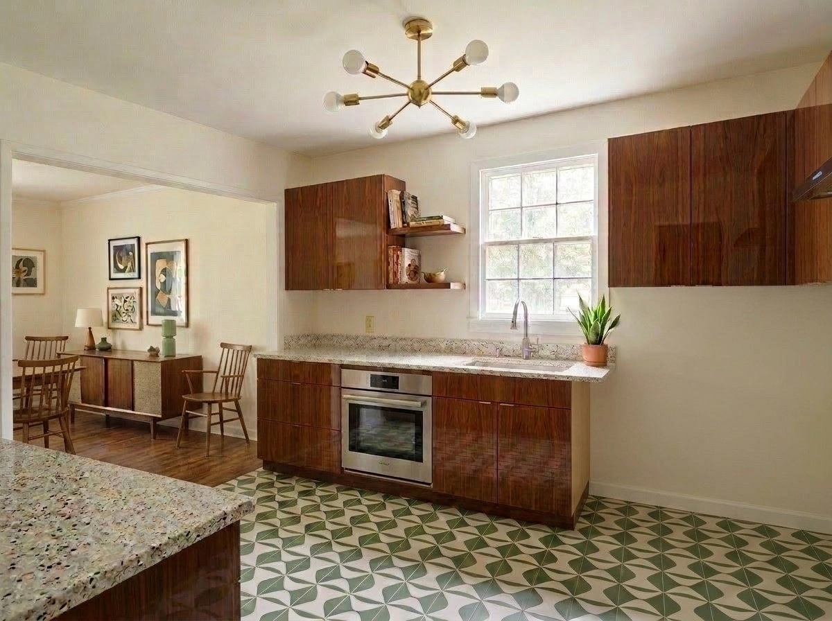 Kitchen interior in Mid-Century Modern style — photo by GenRoom AI