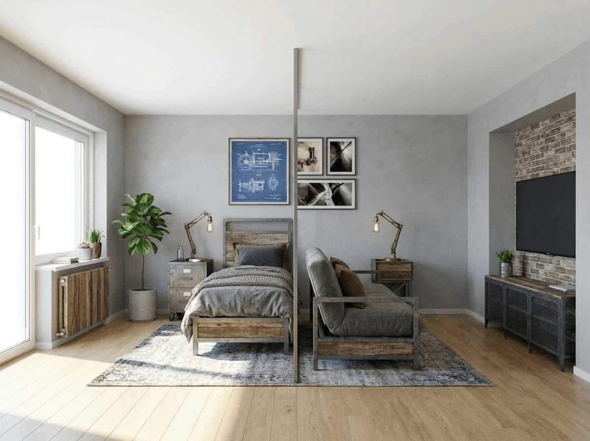 Loft / Industrial Bedroom design — interior photo by GenRoom AI