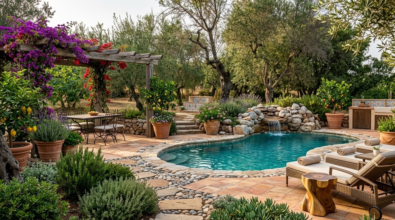 Landscape design in Mediterranean Yard style — Yard by GenRoom AI