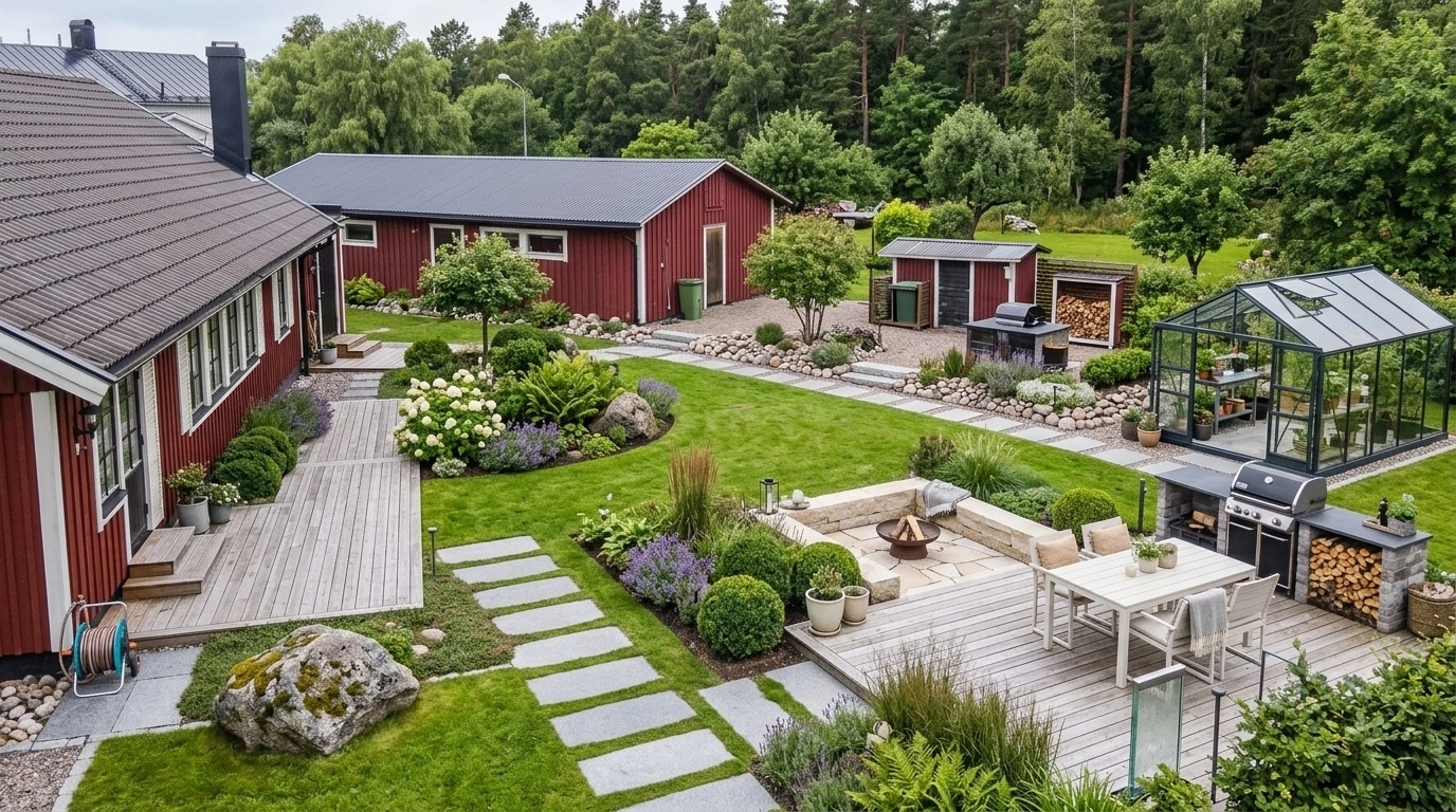 Yard design in Scandinavian Garden style — photo by GenRoom AI