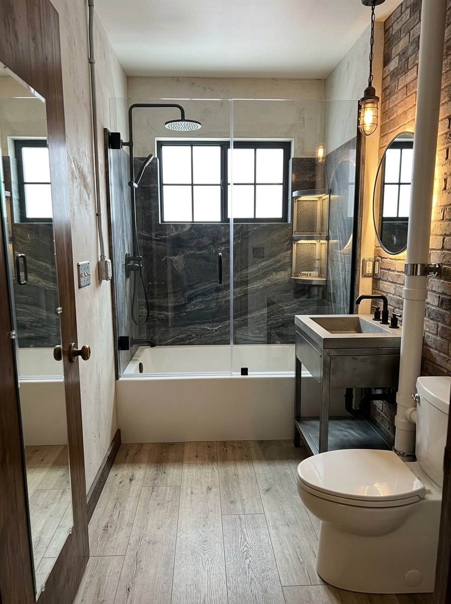Bathroom interior in Loft / Industrial style — photo by GenRoom AI