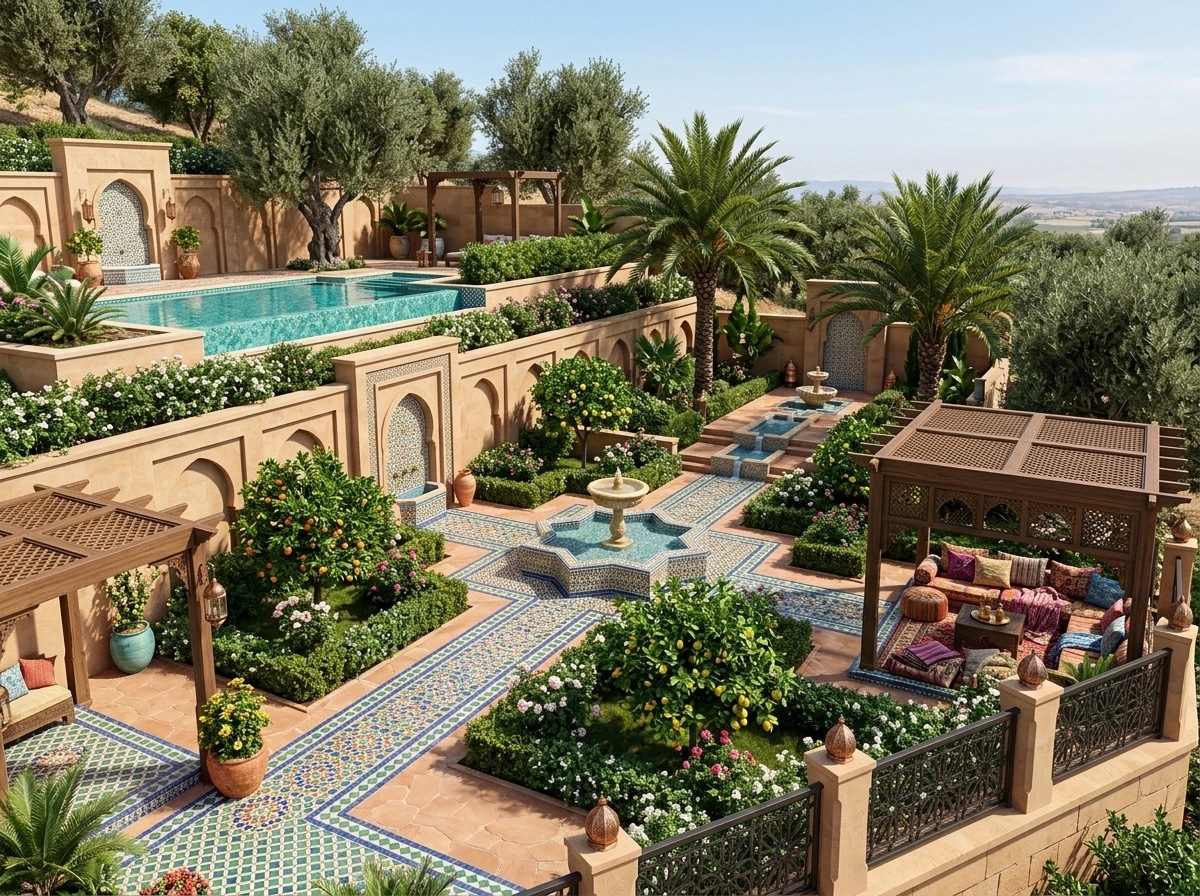 Yard design in Arabian Courtyard style — photo by GenRoom AI