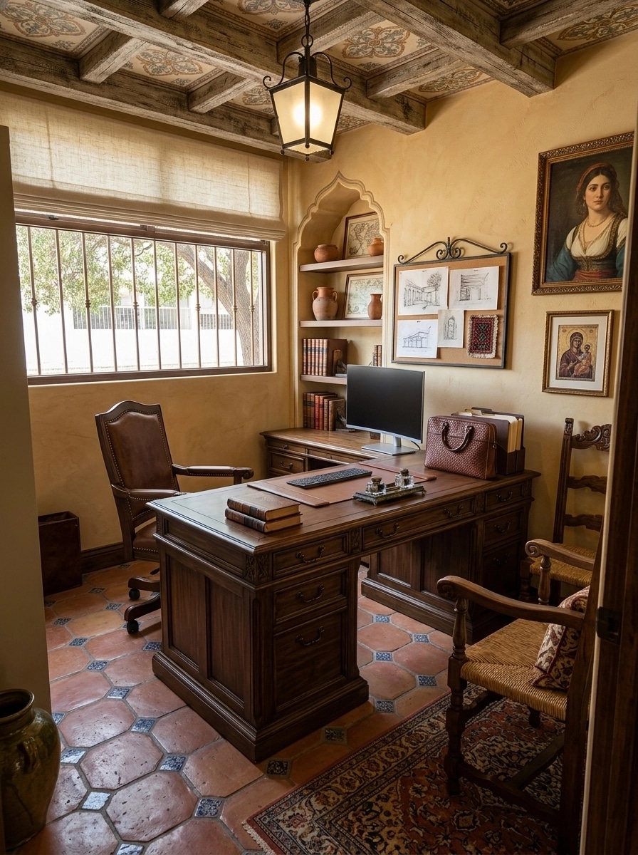 Office interior in Mediterranean style — photo by GenRoom AI