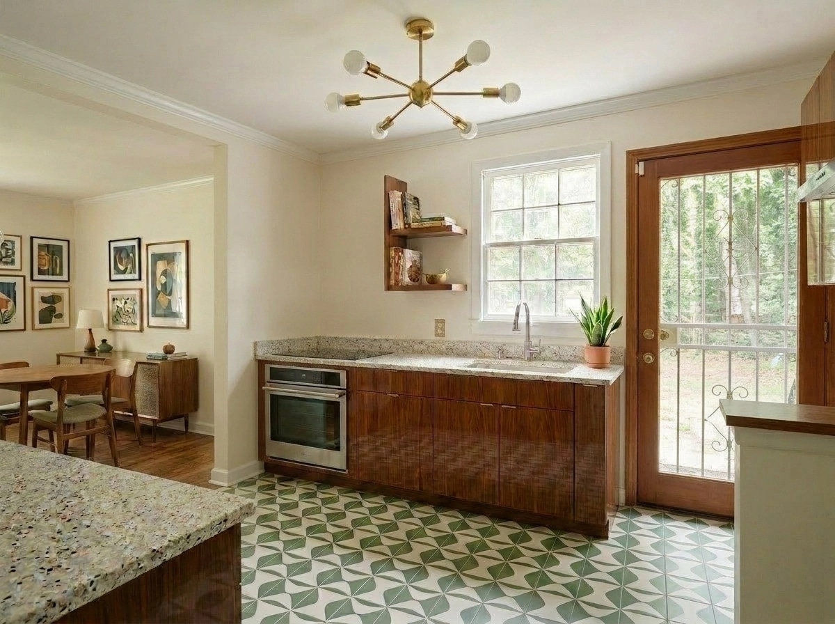 Kitchen interior in Mid-Century Modern style — photo by GenRoom AI