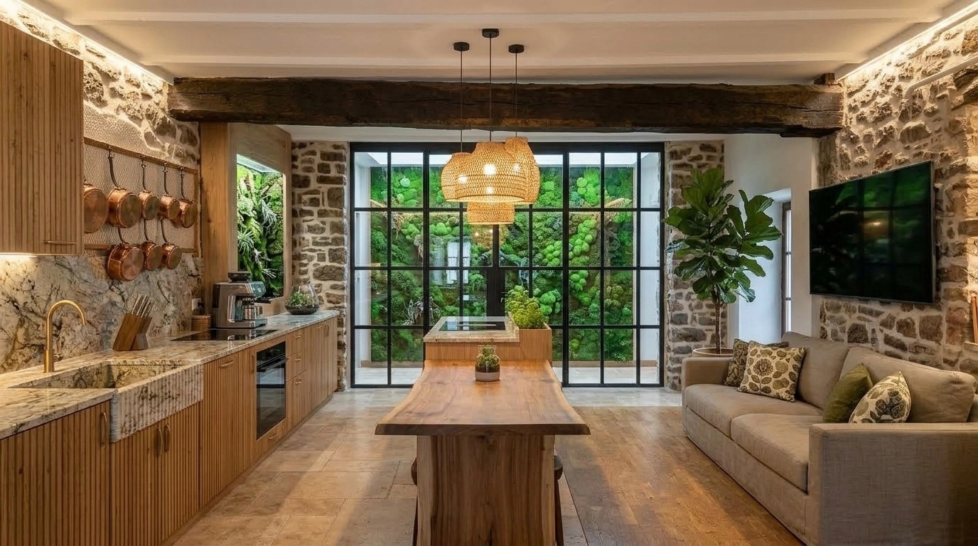 Kitchen interior in Biophilic style — photo by GenRoom AI
