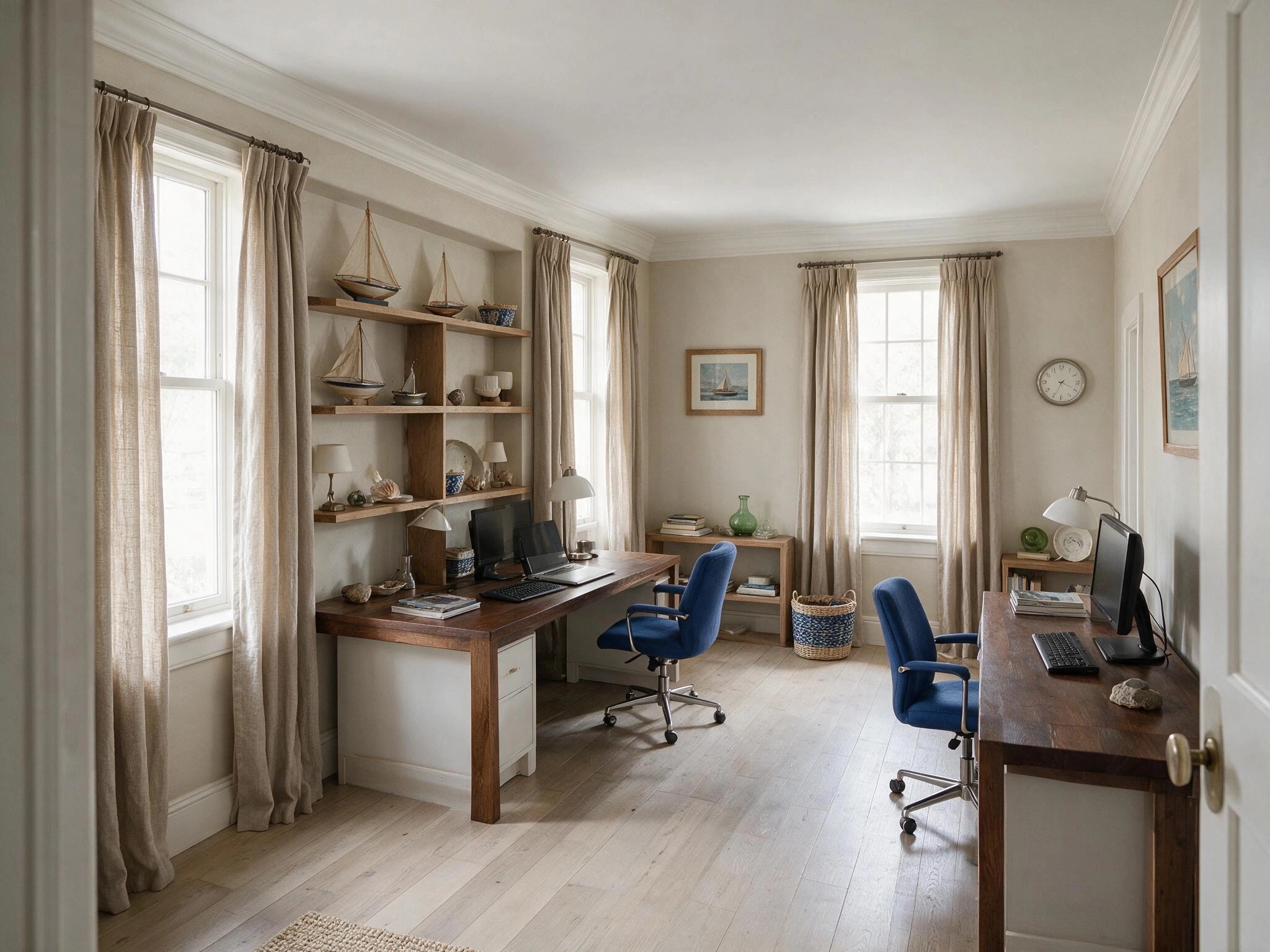 Office interior in Coastal / Hamptons style — photo by GenRoom AI
