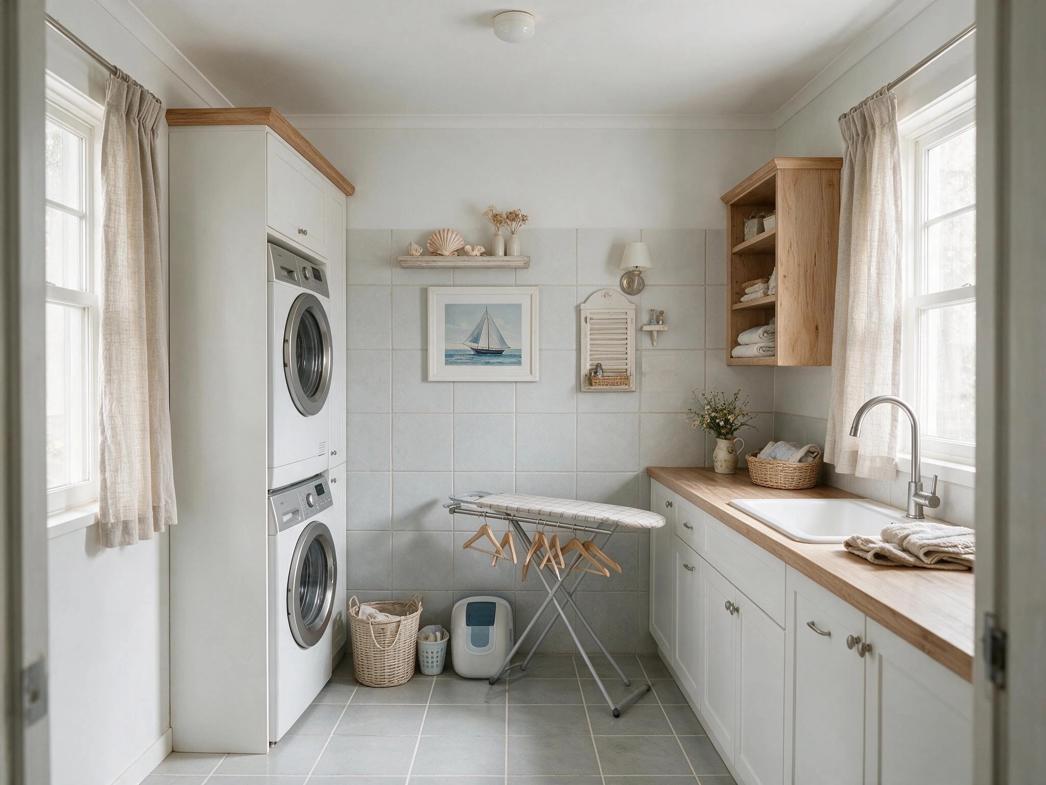 Interior design in Coastal / Hamptons style — laundry by GenRoom AI