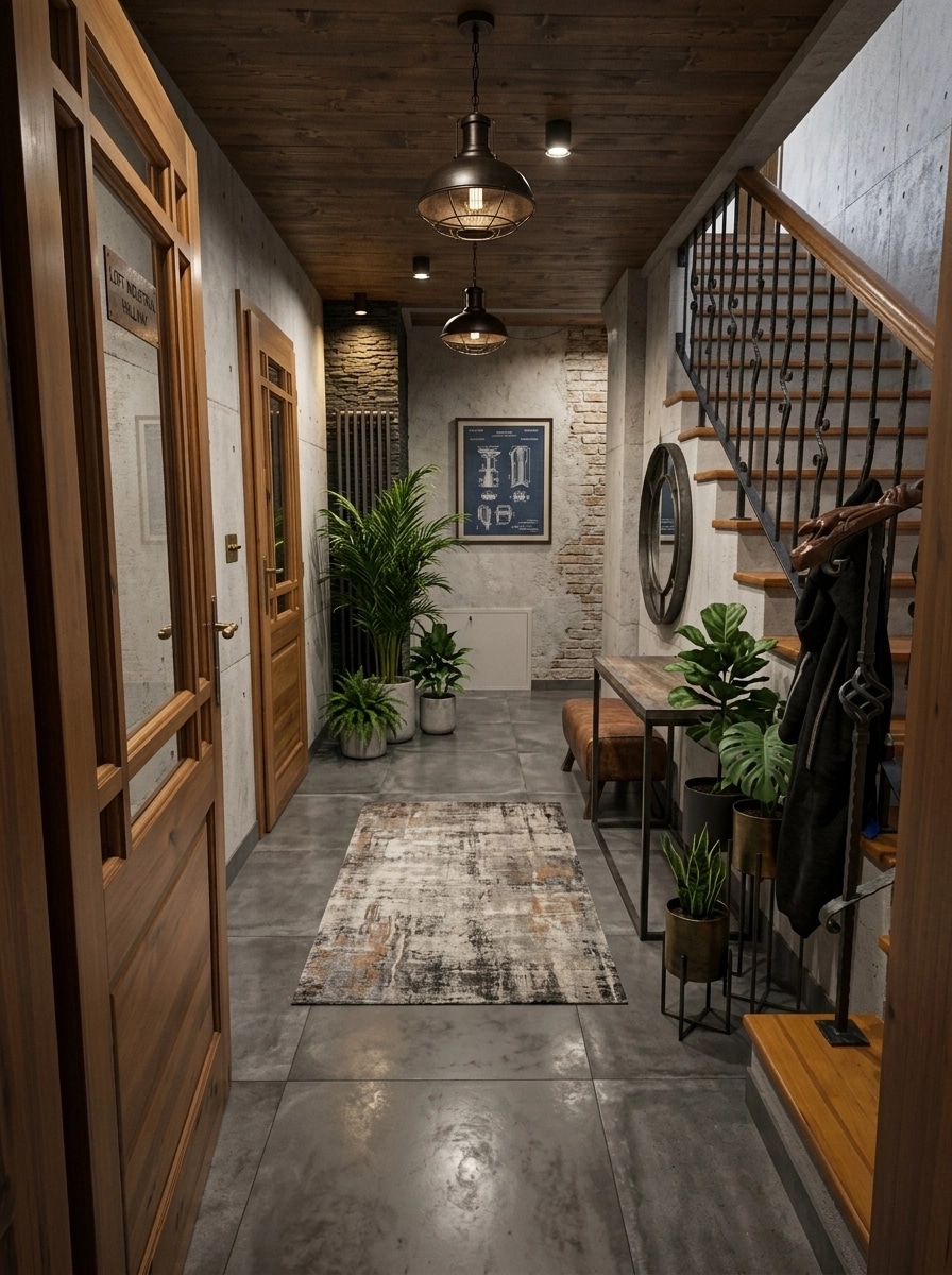Hallway interior in Loft / Industrial style — photo by GenRoom AI